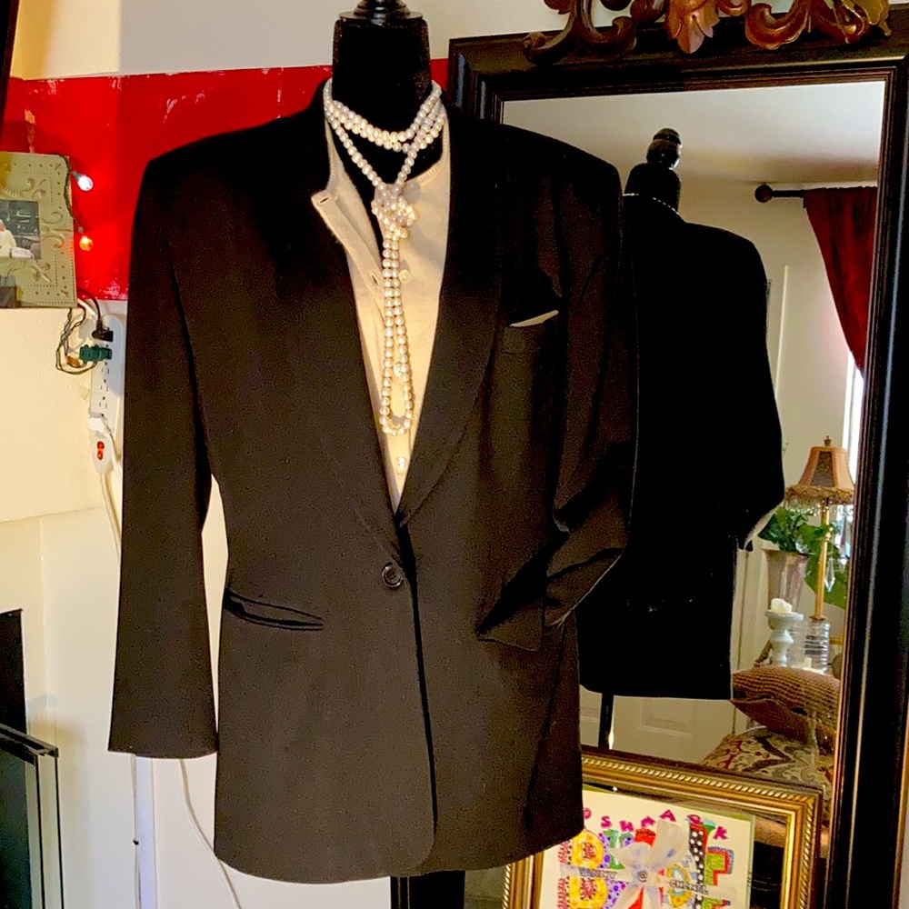 VINTAGE ANNE KLEINE II BLACK100% WOOL BLAZER